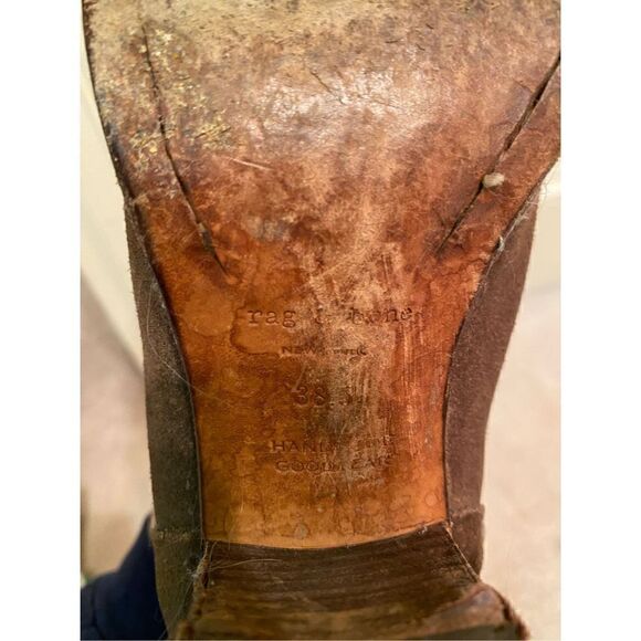 RAG & BONE DURHAM CHELSEA BOOTS BROWN SUEDE MID-HEEL ANKLE BOOTS - Picture 6 of 9